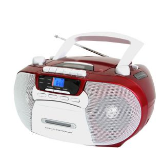 Portable Am FM Radio with CD Player and Single Cassette Recorder Red 