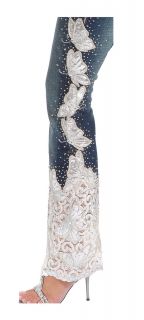 7549 Amanda Adams Denim Jeans Embroidered Lace Beads Crystals