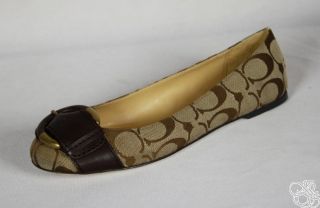 Coach Amelia 12cm Signature C Khaki Womens Ballet Flats Shoes New 
