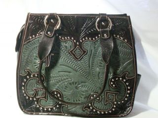NWT American West Road Trip Hand Tooled Leather Tote Handbag Purse 