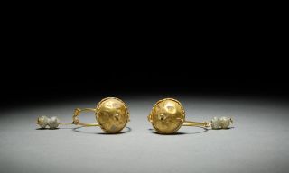 Ancient Roman Gold Glass Bead Earrings Jewelry 200 A D