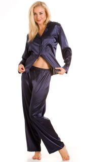 New Ladies Camille Lingerie 2pc Satin Pyjama Set Womens Trousers Top 