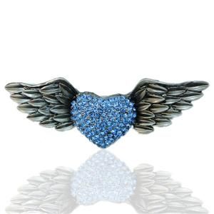 Vintage Style Angel Wing Heart Brooch Pin Blue Swarovski Crystal Love 