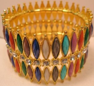Authentic Amrita Singh Designer Multi Color Resin Stone Gold Stretchy 