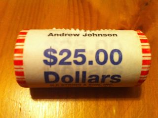 Andrew Johnson $1 Coin 25 Coin Bank Roll BU Uncirculated