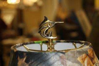 Angler Marlin Lamp Finial Bright Brass