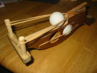Wooden Hand Made Ping Pong Ball Launcher rubber band powered