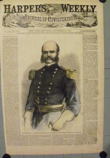 General Ambrose Burnside Army Potomac 1862 Hand Colored Engraving 