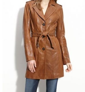 Womens Andrew Marc New York  Leather Trench Coat  Large   Vintage 