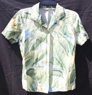 Tommy Bahama Silk Linen Short Sleeve Button Down Floral Leaf Print 