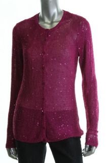 Anne Klein Purple Sequined Long Sleeve Button Down Cardigan Sweater 