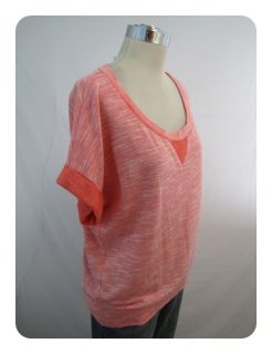 New Splendid Blaze Pink Melange Short Sleeve Sweat Shirt Large $80