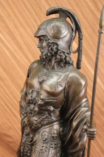Signed Very Tall Greek Warrior Bronze Sculpture Statue Marble Base 