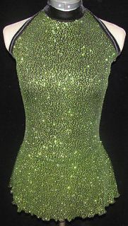 Black and Lime Green Ice Skating Dress Adult Ladies SMALL