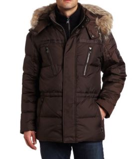 Andrew Marc Mens Hudson Down Parka Fur Trim Brown Coat Large Retail $ 