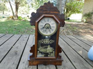 Antique Ansonia Clock Co shelf mantel key wind 1800s alarm clock