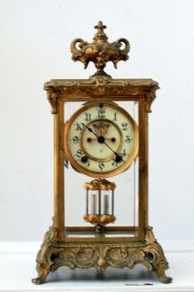 Ansonia Brass and Glass Mantle Clock