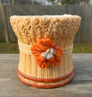 Autumn Wheat & Acorns Design Porcelain Votive Style Candleholder Made 