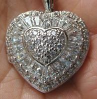 Diamonique Sterling Silver Puffy Heart Locket Pendant Necklace 