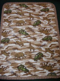   fleece crib nap blanket desert camo print safari animals and jeep 4x4