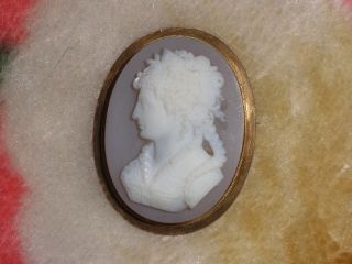   9ct Gold Hardstone Cameo Brooch Pin Large Hard Stone Vintage