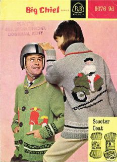 60s VINTAGE KNITTING PATTERN BIG CHIEF MOD SCOOTER COAT 36   40