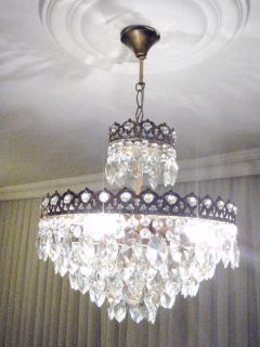 Antique Brass and Crystal Beautiful Basket Chandelier