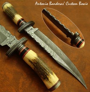 Antonio Banderas MASSIVE 1 OF A KIND CUSTOM DAMASCUS BOWIE KNIFE STAG 