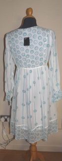 Anna Sui White Aqua 100 Silk Dress UK 10 12 US L