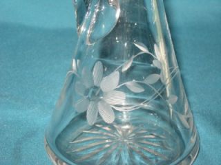 Vintage Etched Glass Oil Vinegar Cruet Pitcher Carafe Decanter 6 Tall 