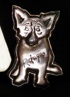 rodrigue blue dog pin sterling silver and 14kt gold time