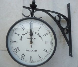 VINTAGE SIR WILLIAM & SMITH LONDON STATION TWO SIDED BATTERY RUN CLOCK 