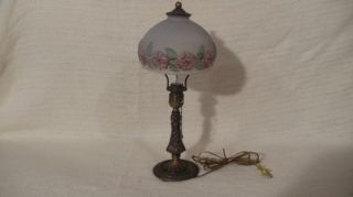 Vintage Antique Victorian Style Table Lamp Reverse Painting Glass 