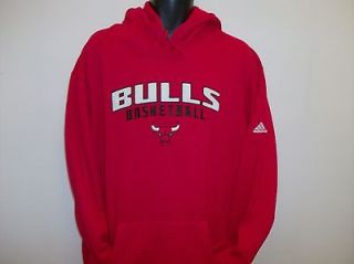 Chicago Bulls NBA Adidas Red Embroidered Hoodie Sweatshirt   Large