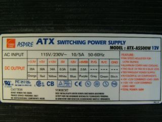 Aspire 500W Switching Power Supply 20 Pin ATX AS500W