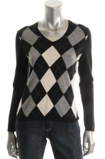 Charter Club New Black Argyle V Neck Long Sleeve Pullover Sweater 