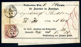 Switzerland 15 Centimes Strubel Zu 24g SC 38 Frauenfeld 24 June 1861 