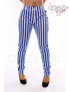   Vertical Striped High Waist Skinny Jeans Trousers Slim Fit Plus Size