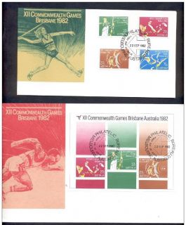 AUSTRALIA COMMONWEALTH GAMES 1982 FDC SET + S.S. WEIGHTLIGTING, BOXING 