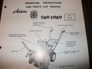 ariens sno thro 10m l60 snow blower manual illustrated parts list