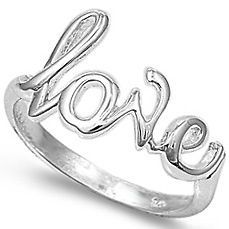 Womens 925 Sterling Silver Script LOVE Heart Band Valentines Day 