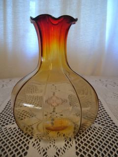   Antique Depression Glass Decorative Collectable Amber Victorian Vase