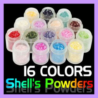 16 Colors x Acrylic Nail Art Shell Glitter Powder B72
