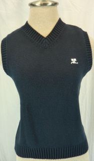vintage courreges navy blue logo sweater vest s small