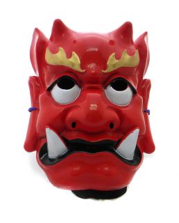 red japanese vintage ghost monster evil noh oni mask from