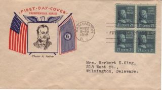  USA First Day Cover Cacheted 1938 Arthur Block of 4 Stamps