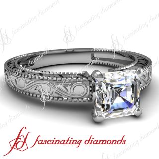 65 Ct Asscher Cut Diamond Engagement Ring 14k Gold SI1 H Color GIA 