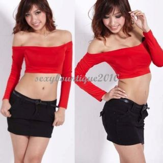 New Women Off shoulder Midriff baring tops T shirt Sexy Red Top 