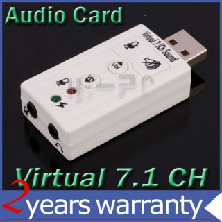 USB to 3D Audio Sound Card Adapter Virtual 7 1 CH White