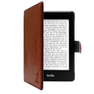BROWN THIN LEATHER CASE COVER FOR KINDLE PAPERWHITE, SCREEN PROTECTOR 